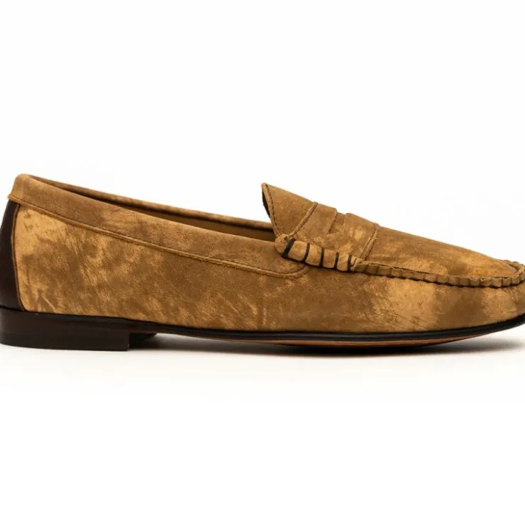 New T.B. Phelps TB Phelps Preston Safari Leather Penny Loafers Tan