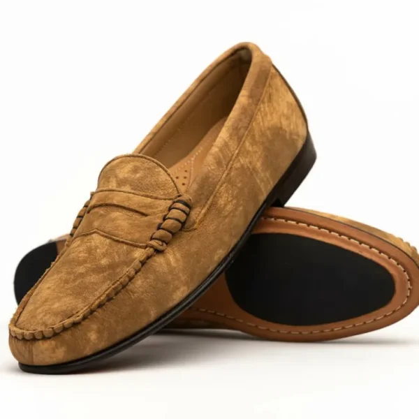 New T.B. Phelps TB Phelps Preston Safari Leather Penny Loafers Tan