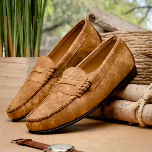 New T.B. Phelps TB Phelps Preston Safari Leather Penny Loafers Tan