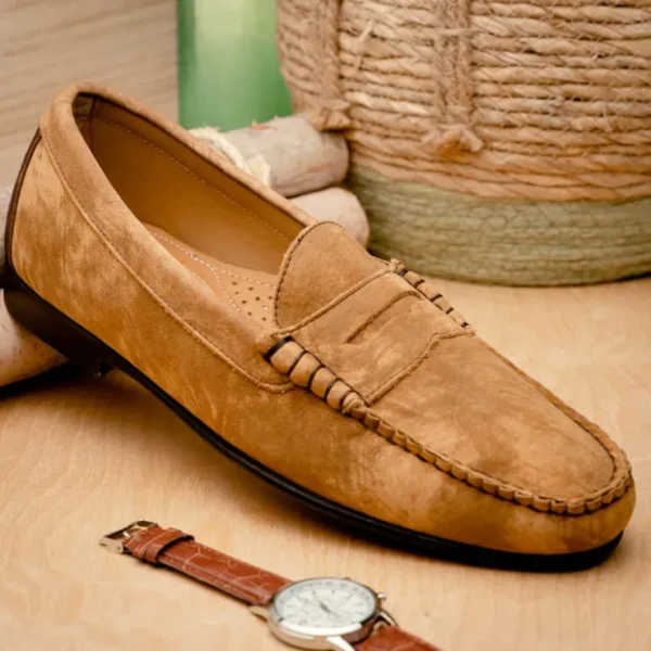 New T.B. Phelps TB Phelps Preston Safari Leather Penny Loafers Tan