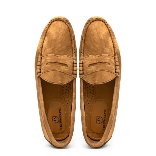 New T.B. Phelps TB Phelps Preston Safari Leather Penny Loafers Tan