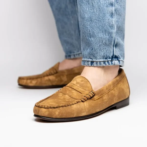 New T.B. Phelps TB Phelps Preston Safari Leather Penny Loafers Tan