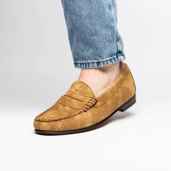 New T.B. Phelps TB Phelps Preston Safari Leather Penny Loafers Tan