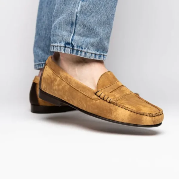 New T.B. Phelps TB Phelps Preston Safari Leather Penny Loafers Tan