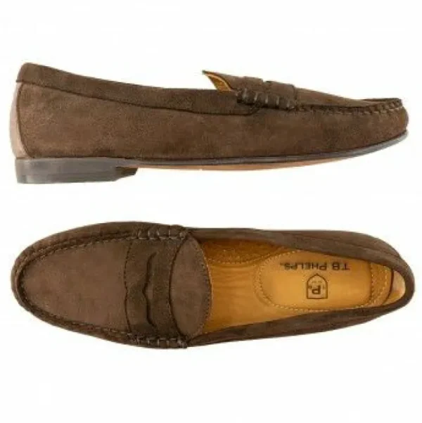 tb_phelps_ventura_sueded__1.webp Best T.B. Phelps TB Phelps Ventura Sueded Calfskin Penny Loafer Chocolate