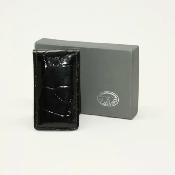 Best Torino Leather Alligator Magnetic Money Clip - black