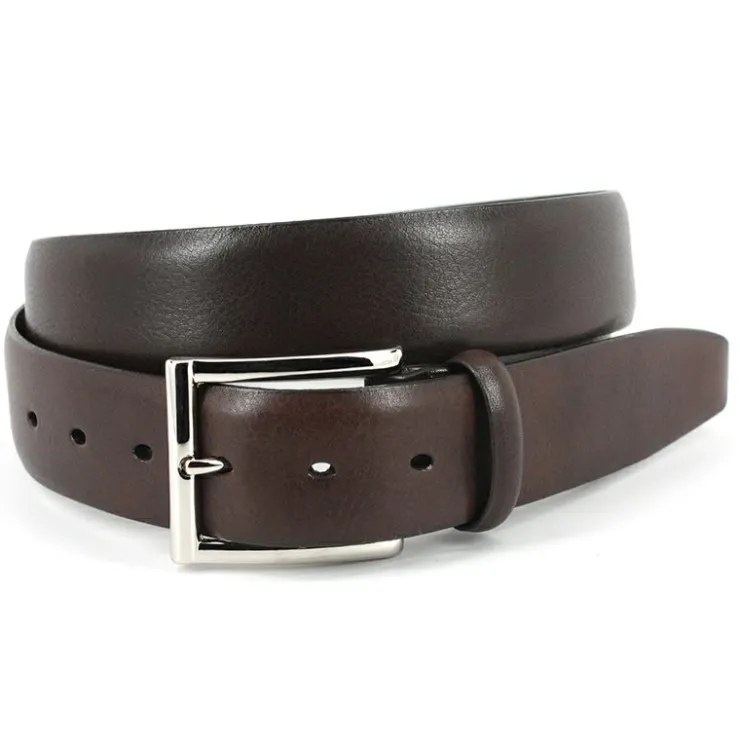 Fashion Torino Leather Big & Tall Italian Glazed Milled Calfskin Belt Brown Navy BrownNavy
