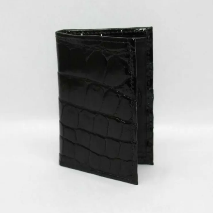 Fashion Torino Leather Genuine Alligator Gusseted Card Case - black