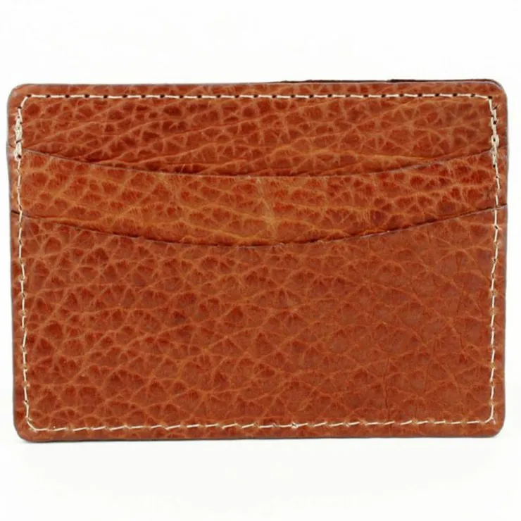 Fashion Torino Leather Genuine American Bison Leather Id Card Case Cognac