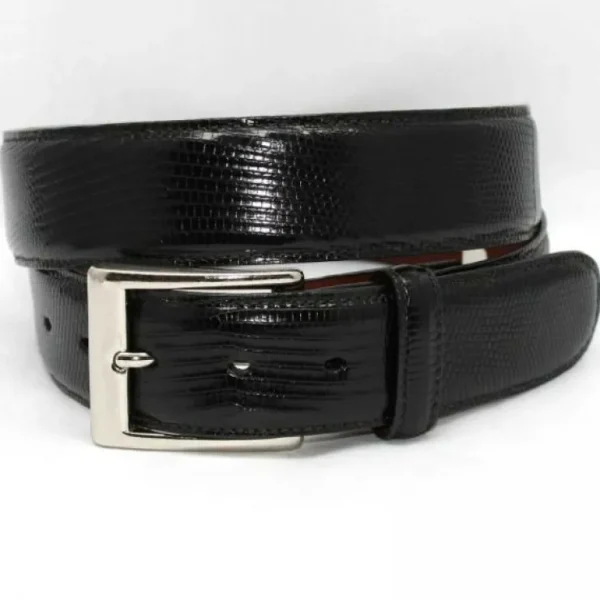 Store Torino Leather Genuine Lizard 35mm Belt - black