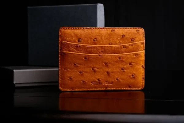 Cheap Torino Leather Genuine Ostrich Card Case - saddle