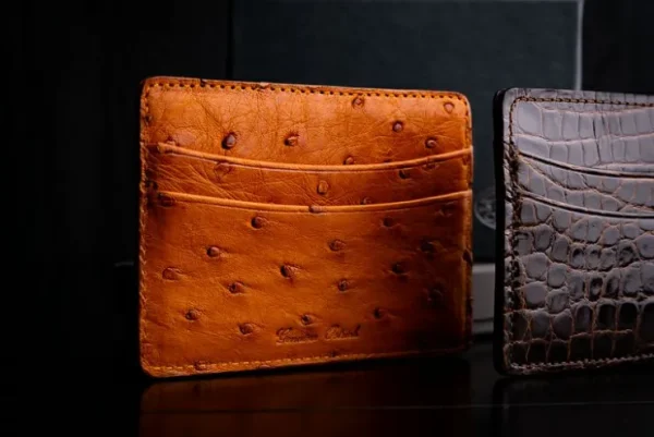 Cheap Torino Leather Genuine Ostrich Card Case - saddle