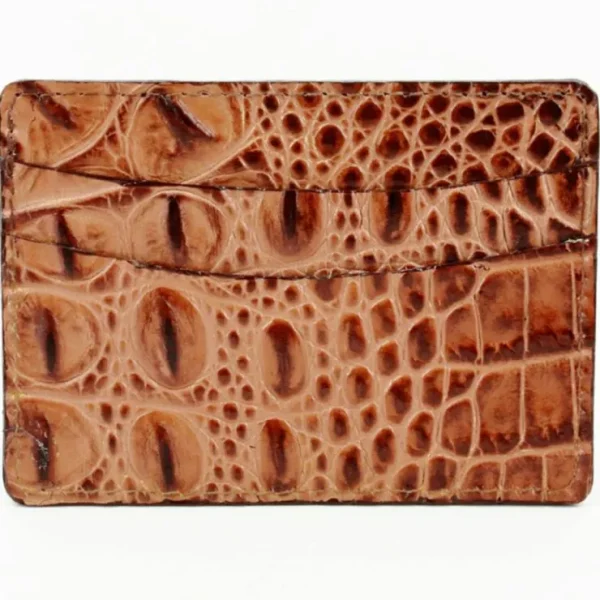 Sale Torino Leather Italian Hornback Croc Calfskin Leather Id Card Case Cognac