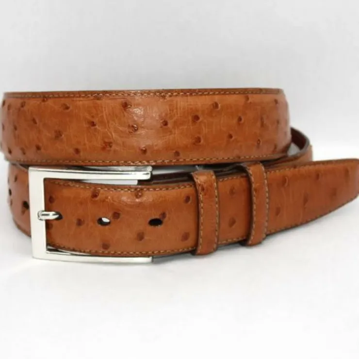 Discount Torino Leather South African Ostrich Quilled Belt - saddle