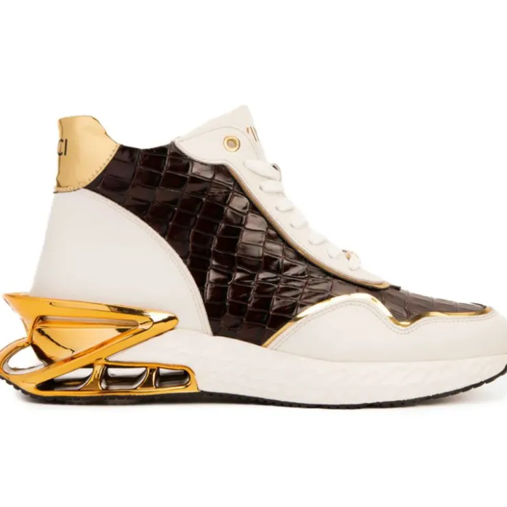 Shop Vinci Leather Shoes Vinci Leather Bellagio Leather High-Top Sneaker Boot White / Gold