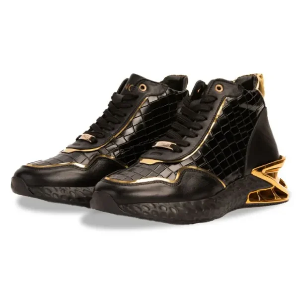 vinci_leather_bellagio_le_1.webp Outlet Vinci Leather Shoes Vinci Leather Bellagio Leather High-Top Sneaker Boot Black / Gold
