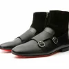 Clearance Vinci Leather Shoes Vinci Leather Preston Leather / Suede Double Monk Strap Ankle Boot (C-9058) Black