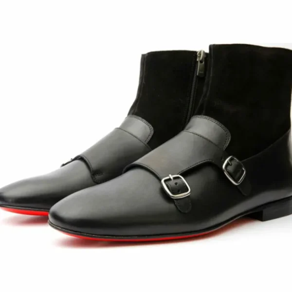vinci_leather_preston_bla_1.webp Clearance Vinci Leather Shoes Vinci Leather Preston Leather / Suede Double Monk Strap Ankle Boot (C-9058) Black