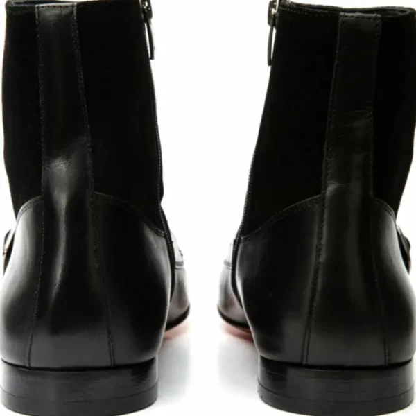 vinci_leather_preston_bla_2.webp Clearance Vinci Leather Shoes Vinci Leather Preston Leather / Suede Double Monk Strap Ankle Boot (C-9058) Black