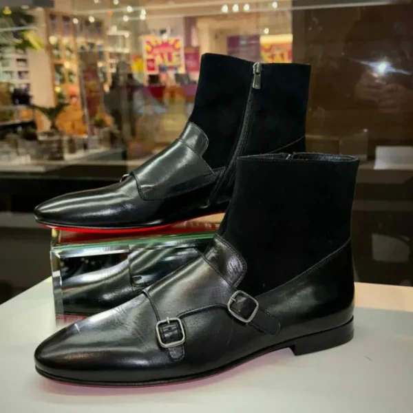 vinci_leather_preston_bla_4.webp Clearance Vinci Leather Shoes Vinci Leather Preston Leather / Suede Double Monk Strap Ankle Boot (C-9058) Black