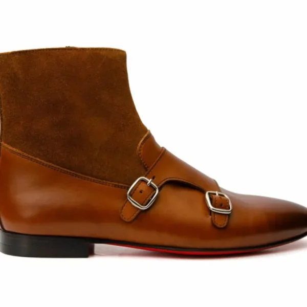 vinci_leather_preston_cog_0.webp Clearance Vinci Leather Shoes Vinci Leather Preston Leather / Suede Double Monk Strap Ankle Boot (C-9058) Cognac