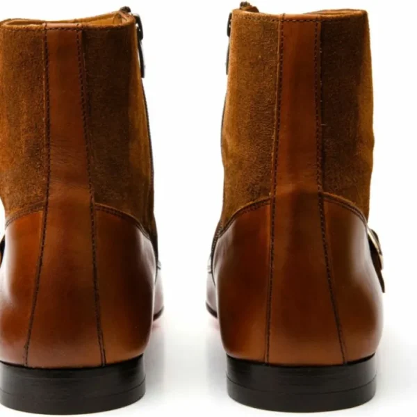 vinci_leather_preston_cog_2.webp Clearance Vinci Leather Shoes Vinci Leather Preston Leather / Suede Double Monk Strap Ankle Boot (C-9058) Cognac