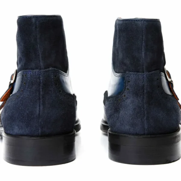 vinci_leather_the_albus_n_3.webp Sale Vinci Leather Shoes Vinci Leather The Albus Leather / Suede Double Strap Monk Brogue Boot (X-559 (549-12)) Navy