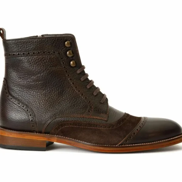 vinci_leather_the_anderso_0-1.webp Online Vinci Leather Shoes Vinci Leather The Anderson Leather / Suede Brogue Lace-up Boot With A Zipper (14559) Brown