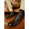 Online Vinci Leather Shoes Vinci Leather The Anderson Leather / Suede Brogue Lace-up Boot With A Zipper (14559) Brown