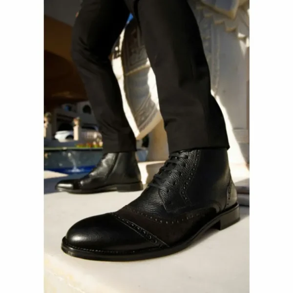 Discount Vinci Leather Shoes Vinci Leather The Anderson Leather / Suede Brogue Lace-up Boot With A Zipper (14559) Black