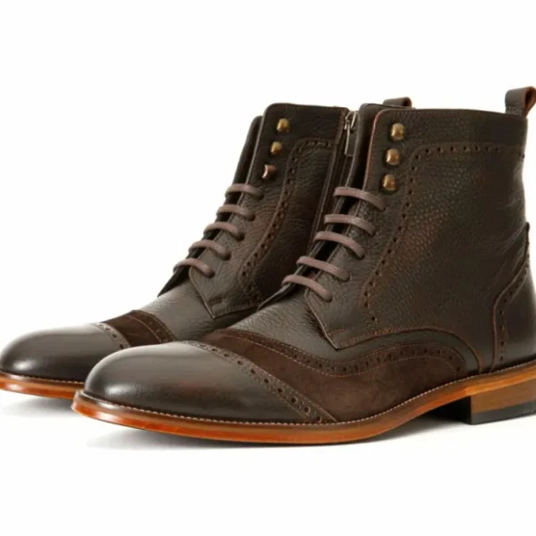 vinci_leather_the_anderso_2-1.webp Online Vinci Leather Shoes Vinci Leather The Anderson Leather / Suede Brogue Lace-up Boot With A Zipper (14559) Brown