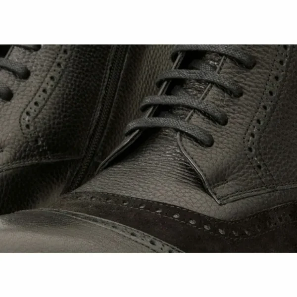 Discount Vinci Leather Shoes Vinci Leather The Anderson Leather / Suede Brogue Lace-up Boot With A Zipper (14559) Black