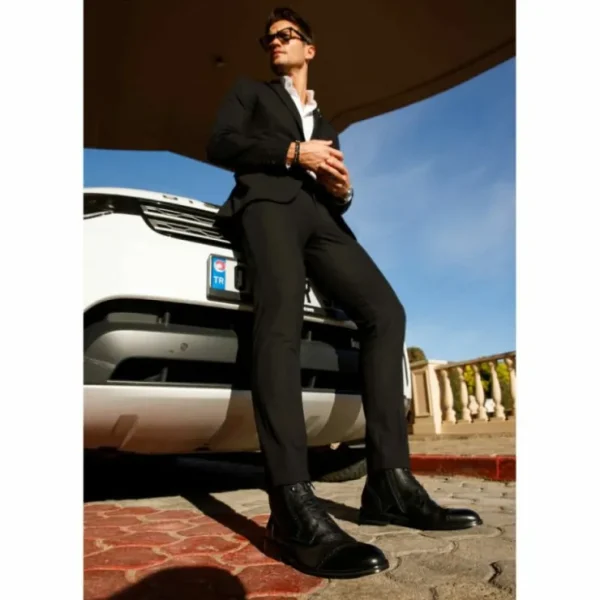 Discount Vinci Leather Shoes Vinci Leather The Anderson Leather / Suede Brogue Lace-up Boot With A Zipper (14559) Black