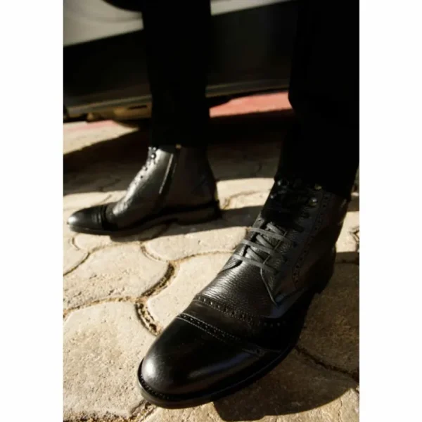 Discount Vinci Leather Shoes Vinci Leather The Anderson Leather / Suede Brogue Lace-up Boot With A Zipper (14559) Black
