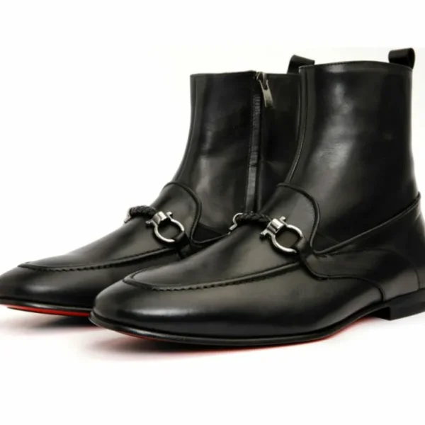 vinci_leather_the_baron_b_1.webp Best Vinci Leather Shoes Vinci Leather The Baron Bit Zip-up Dress Boot (9026 X) Black