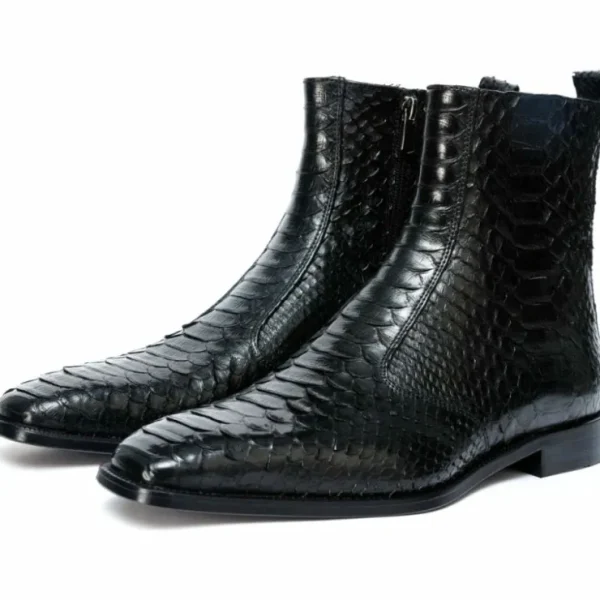 vinci_leather_the_boss_bl_1.webp Clearance Vinci Leather Shoes Vinci Leather The Boss Python Snk Zip-up Leather Boot Limited Edition Black
