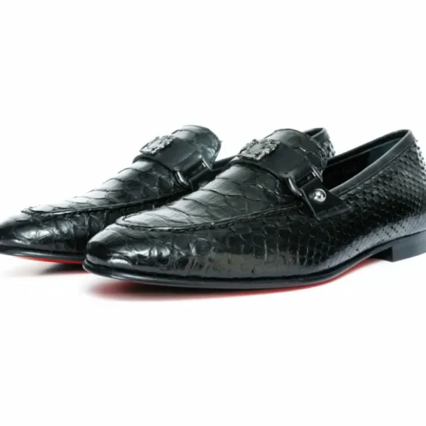 vinci_leather_the_boss_py_1.webp Fashion Vinci Leather Shoes Vinci Leather The Boss Python Color Shoe Bit Loafer (C-9023 X) Black