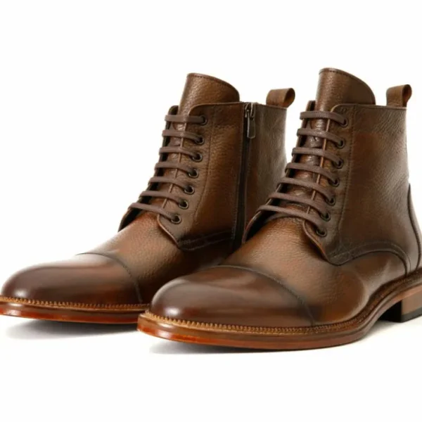 vinci_leather_the_bothey__2-1.webp Outlet Vinci Leather Shoes Vinci Leather The Bothey Leather Cap-toe Lace-up Boot With A Zipper (14554) Brown