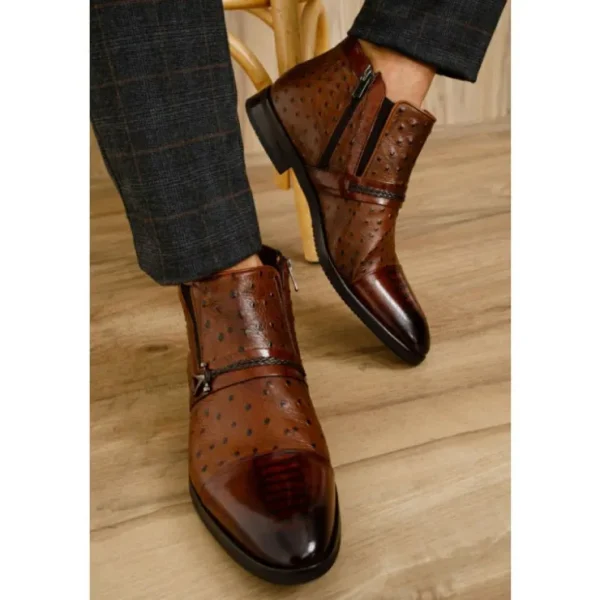 vinci_leather_the_dallas__1-1.webp Fashion Vinci Leather Shoes Vinci Leather The Dallas Leather Bit Ankle Zip-up Dress Boot (10726) Brown