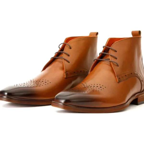 Cheap Vinci Leather Shoes Vinci Leather The Dessalines Leather Chukka Brogue Dress Boot (X-868) Brown