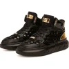 Discount Vinci Leather Shoes Vinci Leather The Eugene Woven Leather High-Top Sneaker Black / Gold