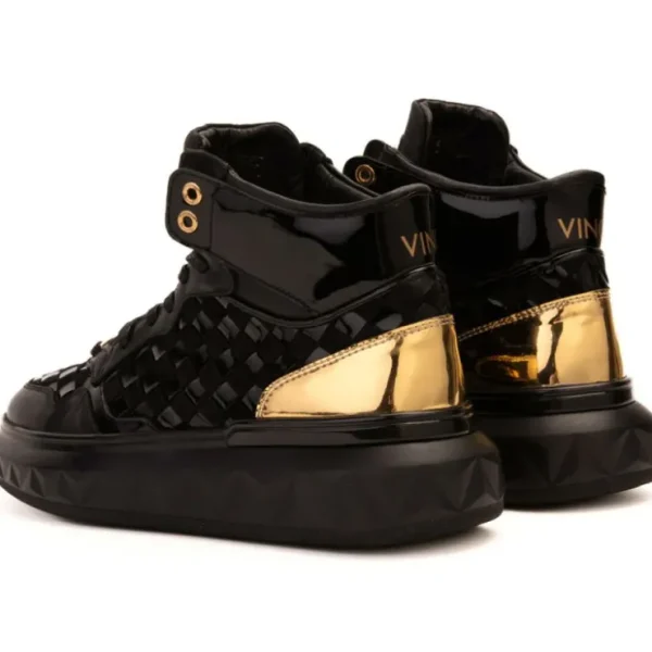 vinci_leather_the_eugene__2.webp Discount Vinci Leather Shoes Vinci Leather The Eugene Woven Leather High-Top Sneaker Black / Gold