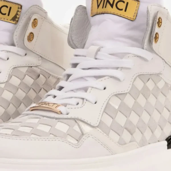 vinci_leather_the_eugene__3-1.webp Online Vinci Leather Shoes Vinci Leather The Eugene Woven Leather High-Top Sneaker White / Gold