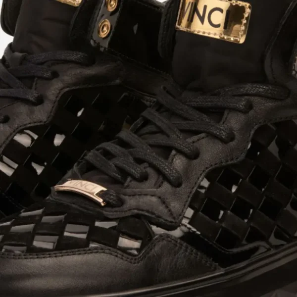 vinci_leather_the_eugene__3.webp Discount Vinci Leather Shoes Vinci Leather The Eugene Woven Leather High-Top Sneaker Black / Gold