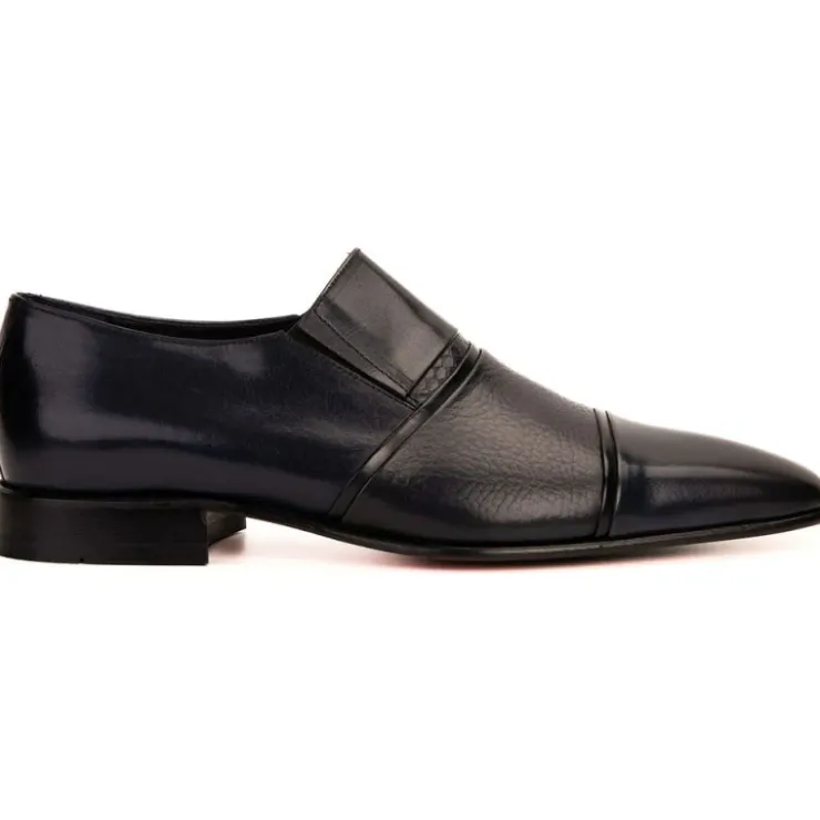 Online Vinci Leather Shoes Vinci Leather The Everest Leather Cap Toe Dress Loafer (16011) Navy
