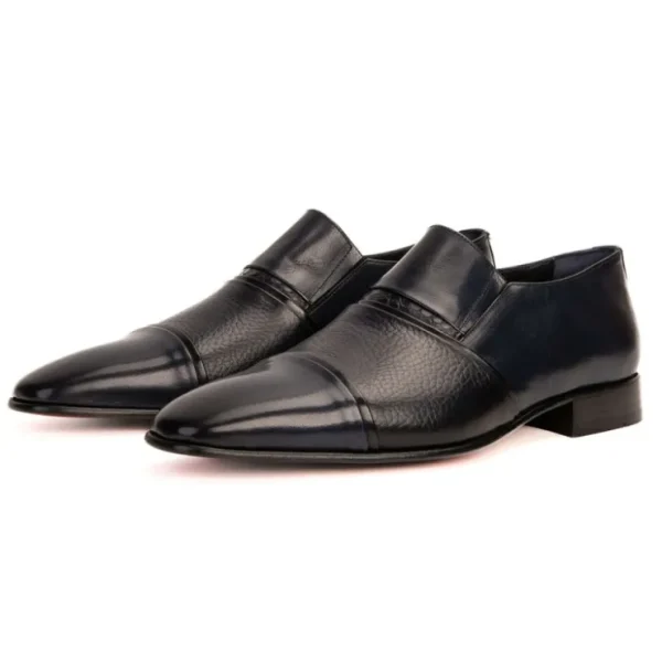 Online Vinci Leather Shoes Vinci Leather The Everest Leather Cap Toe Dress Loafer (16011) Navy