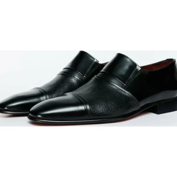 vinci_leather_the_everest_1-3.webp Fashion Vinci Leather Shoes Vinci Leather The Everest Leather Cap Toe Dress Loafer Shoe (16005) Black