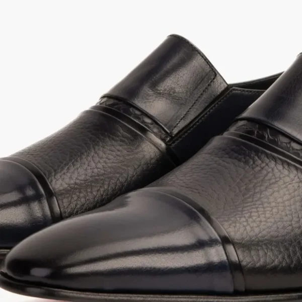 Online Vinci Leather Shoes Vinci Leather The Everest Leather Cap Toe Dress Loafer (16011) Navy