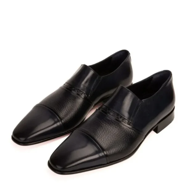 Online Vinci Leather Shoes Vinci Leather The Everest Leather Cap Toe Dress Loafer (16011) Navy