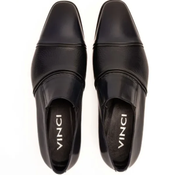 Online Vinci Leather Shoes Vinci Leather The Everest Leather Cap Toe Dress Loafer (16011) Navy